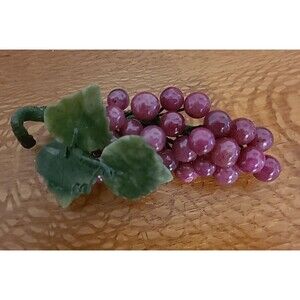 Lucite Acrylic Grape Cluster Stone Leaves MCM Retro Decor 5.5"